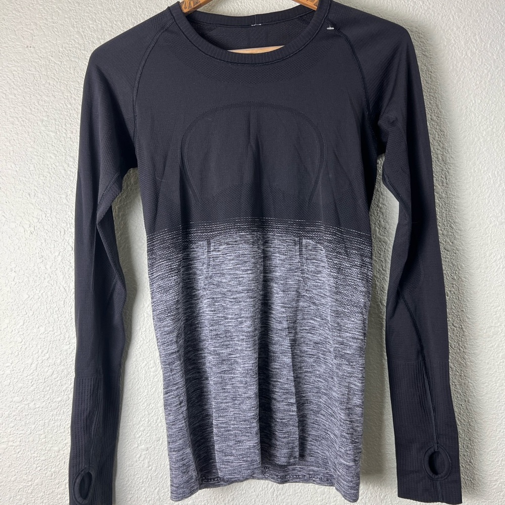 Lululemon Swiftly Tech Long Sleeve Shirt Two Tone Black/Gray Ombré Size 8 - Picture 3 of 6